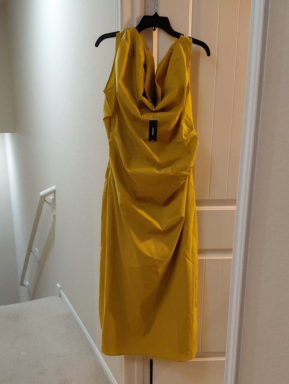 Women's Mustard Yellow Cowl Neck Dress